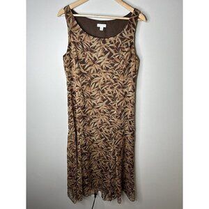 Vtg Charter Club 100% Silk Cottagecore Prairie Floral Y2K Maxi Dress Brown 12